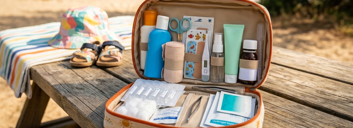 Trousse pharmacie bébé été : les indispensables vacances