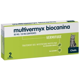 BIOCANINA - Multivermyx 80/20mg Vermifuge pour Chat - 2 Comprimés Sécables