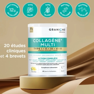 GRANIONS - Collagène + Multi Type I, II, III, V, X - poudre 260 g