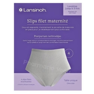 Slips filets maternité Lansinoh réutilisables taille unique, en microfibres extensibles et sans latex, pour le confort et le maintien des protections post-partum.