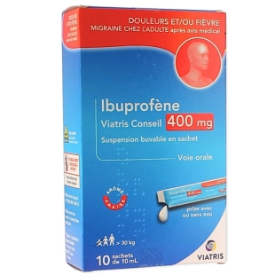 IBUPROFENE 400 mg - Viatris - Suspension Buvable 10 Sachets 10 ml Arôme Fraise