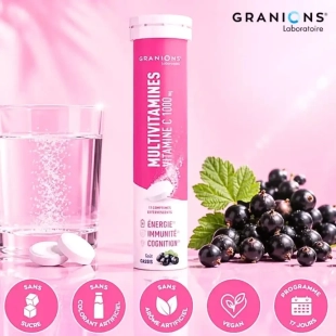 GRANIONS - Multivitamines  Complément alimentaire Goût Cassis - 17 comprimés Effervescents