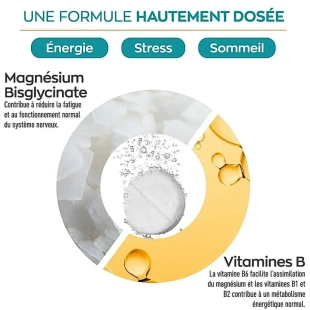 GRANIONS - Magnésium Bisglycinate Effervescent - Pour accompagner la réduction de la fatigue, le fonctionnement normal du système nerveux et le métabolisme énergétique.