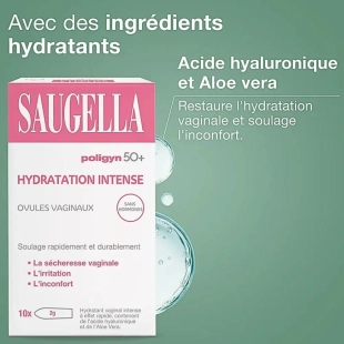 Saugella Ovules Vaginaux Poligyn 50+ hydratation intense soulage :  La sécheresse vaginale,  Les irritations et les inconforts liés à la ménopause.