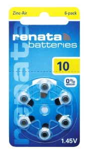PILES AUDITIVES Zinc-Air 1.45V numéro 10 (pack de 6) RENATA
