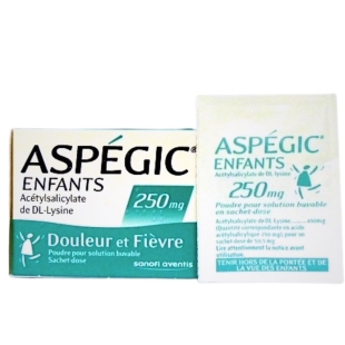 ASPEGIC - Acétylsalicylate de DL - Lysine Poudre 250 mg Enfant + 15 kg  - 20 Sachets