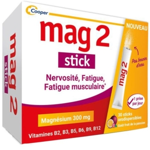 MAG2 - Stick Nervosité, Fatigue, Fatigue Musculaire - 30 Sticks Goût Fruit de la Passion
