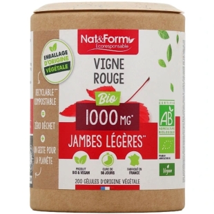 NAT & FORM - Vigne Rouge Bio - 200 gélules. Complément alimentaire, jambes légères.