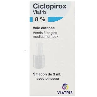 CICLOPIROX 8% - Vernis à ongles Médicamenteux - Traitement des mycoses des ongles -1 flacon de 3 ml - Viatris