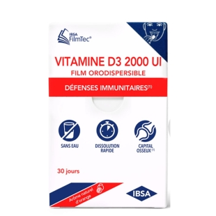 IBSA - Vitamine D3 2000UI Défenses Immunitaires - 30 films Orodispersibles Goût Orange