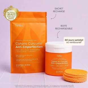 SEFIA Cotons Curcuma Anti-Imperfections Taches visiblement estompées Recharge de 30 cotons