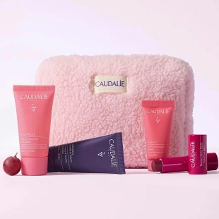 Caudalie trousse Vos Essentiels Beauté 4 soins gelée nettoyante VinoHydra crème hydratation intense baume lèvres teinté shampoing densité volume