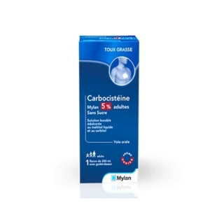 CARBOCISTEINE 5% Sirop Adulte sans sucre CERISE (200 ml) Mylan