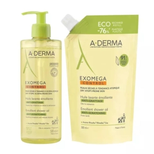 ADERMA - Exomega Control Huile lavante émolliente 500ml + Éco-recharge 500ml