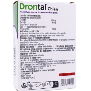 DRONTAL Chien - Vermifuge contre les vers ronds et plats - 4 comprimés