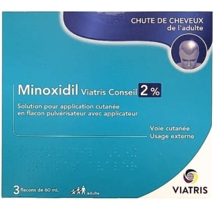 MINOXIDIL 2% - Chute de Cheveux Modérée Adulte - Alopécie - Viatris - 3x60 ml