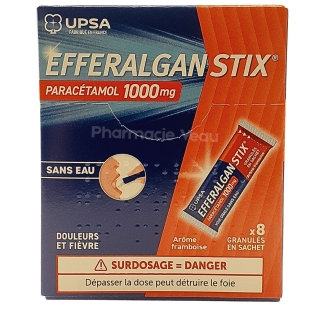EFFERALGAN STIX - Paracétamol 1000 mg Arôme Framboise - Granulés en sachet x8