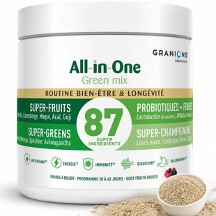 GRANIONS - All-in-One Routine Bien être et Longévité Complément alimentaire pour accompagner l’énergie, la digestion, l’immunité, l’équilibre intestinal et le bien-être global - Poudre à diluer 146 gr