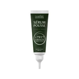 Tube vert Luxéol Sérum Pousse 50 ml avec embout applicateur et mention +7 917 cheveux en phase de croissance