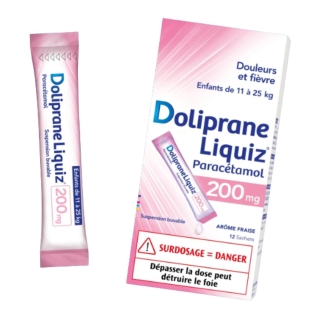 DOLIPRANE - Liquiz Paracétamol 200 mg Enfants (de 11 à 25 Kg) - 12 Sachets
