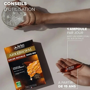 Arkoroyal Gelée Royale BIO 5000 mg soutien  idéal lors des changements de saison.
