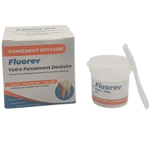 FLUOREV - Pansement Dentaire - Pot de 15 gr. Une solution de comblement provisoire pour carie, plombage ou cavité. Auto-durcissant, forte adhérence et application facile.