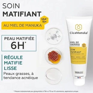 CICAMANUKA Soin Matifiant IAA15+ au miel de Manuka et zinc 40 ml pour peaux mixtes à grasses et à tendance acnéique