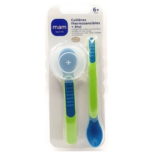 MAM - Cuillères Thermosensibles + Etui - Dès 6 mois. Favorise le développement des bébés.