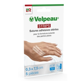 VELPEAU - Velpeau Strips - Sutures Adhésives Stériles - 5 pièces de 0,3 x 7,5cm