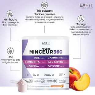 EAFIT - Poudre Minceur 360 Ubé Kombucha - Goût Pêche 250 gr