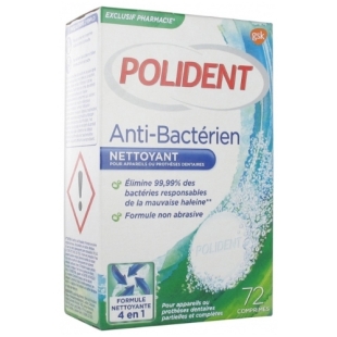 POLIDENT Anti-bactérien 4en1 Nettoyant pour prothèses dentaires (72 comprimés)