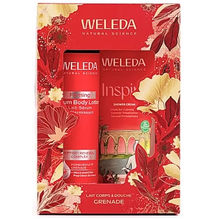 WELEDA Coffret de Noël Corps Grenade avec lait sérum raffermissant 250 ml et crème de douche grenade voluptueuse 200 ml