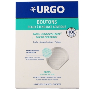 URGO - Boutons Peaux à tendance acnéique - 9 Patchs Hydrocolloïde Micro-Needling
