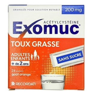EXOMUC 200MG - Fluidifiant Bronchique  Enfant + 2 ans Goût Orange - 24 Sachets Buvables