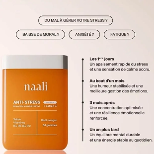 NAALI - Gummies Anti-Stress au Safran Relaxation et Humeur Positive - Goût Mangue X42