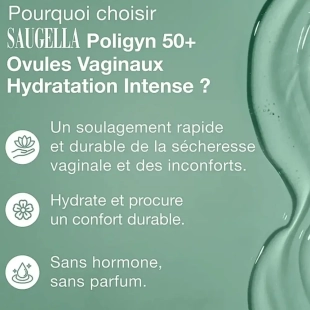 SAUGELLA - Ovules Vaginaux Hydratation Intense Poligyn 50+ Soulage la sècheresse vaginale, l'irritation et l'inconfort - x10