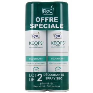 ROC KEOPS - Déodorant Spray Sec Efficacité 48H - Sans alcool - Non parfumé - Testé dermatologiquement - 2X150 ml