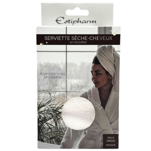 Serviette sèche-cheveux ESTIPHARM en microfibre turban pour séchage rapide des cheveux