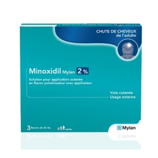 MINOXIDIL 2% MYLAN (Coffret 3 flacons) Chute des cheveux Alopécie