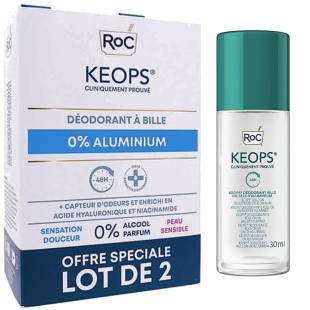 ROC KEOPS - Déodorant Bille 48H 0% Aluminium, 0% Alcool, 0% Parfum, Peau sensible - 2x30 ml