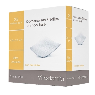VITADOMIA - Compresses non tissées stériles 7,5 cm x 7,5 cm