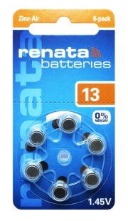 PILES AUDITIVES Zinc-Air 1.45V numéro 13 (pack de 6) RENATA