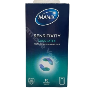 Boîte de préservatifs Manix Sensitivity sans latex x10 en polyisoprène pour un confort optimal et des sensations naturelles
