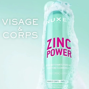 NUXE Zinc Power Gelée Nettoyante Purifiante 400 ml pour peaux mixtes à grasses et imperfections