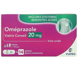 OMEPRAZOLE 20 mg - Brûlures d'Estomac Remontées Acides - 14 gélules - Viatris