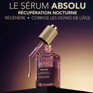 LIERAC Premium Le Sérum Absolu Récupération Nocturne 30 ml, sérum anti-âge de nuit pour une peau lisse, reposée et éclatante