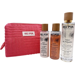 HEI POA Trousse Noël Trésor de Polynésie avec huile sèche multi-fonctions, lait corps nacré et huile de douche nacrée 3 x 100 ml, trousse offerte