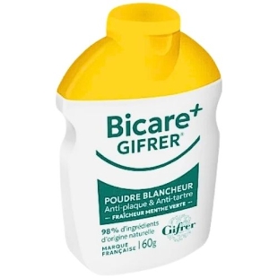 GIFRER - Bicare+ Poudre Blancheur Anti-plaque et Anti-tartre - Fraîcheur Menthe Verte 60 gr