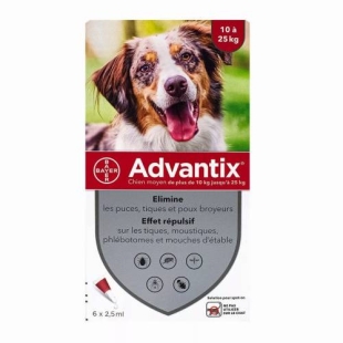 ADVANTIX Chien Moyen 10 à 25 kg 6 pipettes