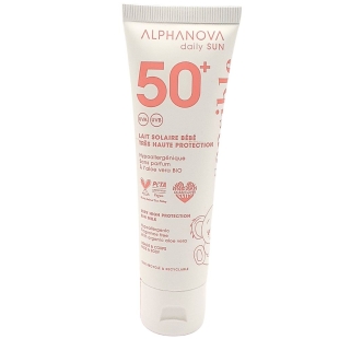 ALPHANOVA Lait solaire bébé SPF50+. Très haute protection, visage et corps.